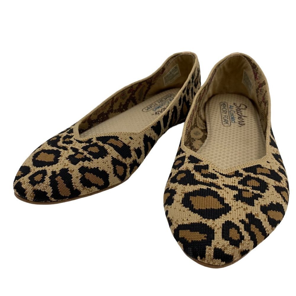 Skechers Animal Print Washable Knit Slip-On Cleo Claw-Some Natural Women Sz 8.5